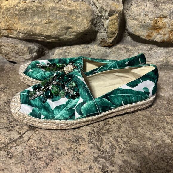CHINESE Laundry Hayden Green Tropical Print Beaded Bug Espadrilles Shoes 9/40 - Picture 5 of 10